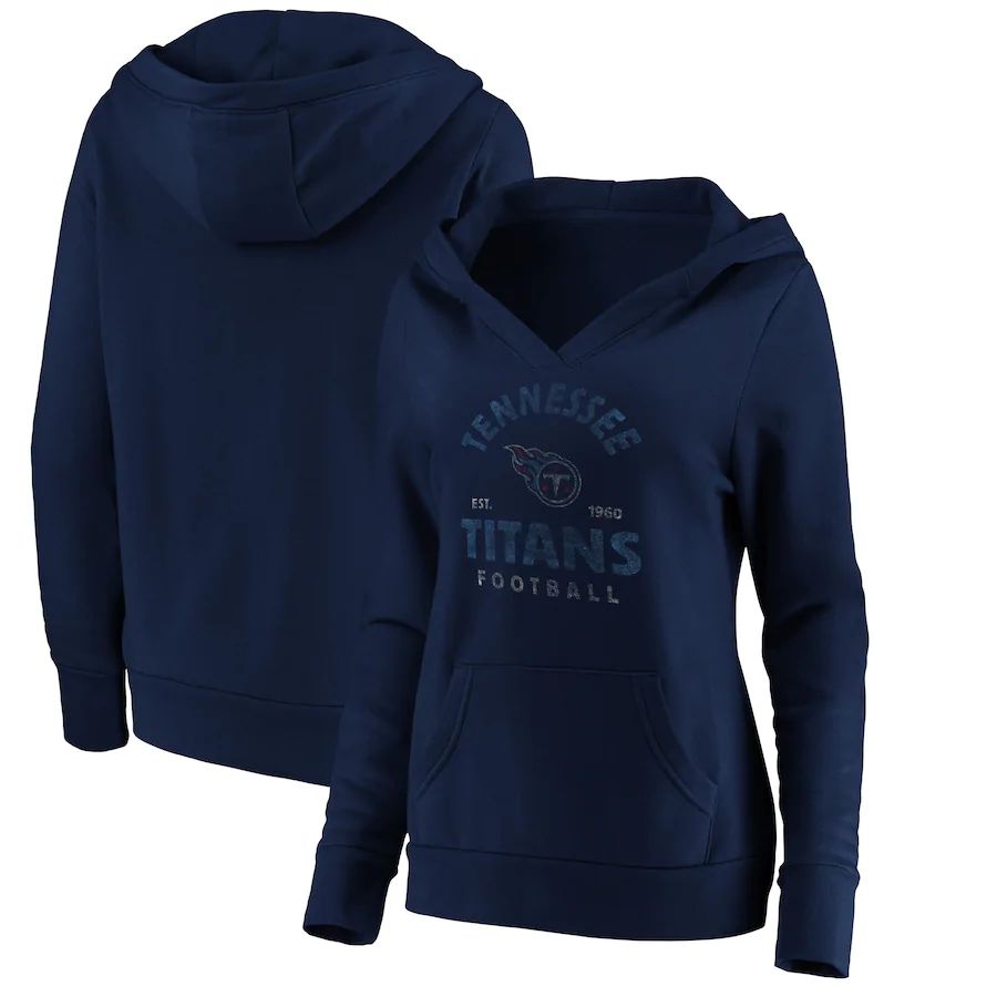 Women Tennessee Titans Fanatics Branded Navy Vintage Arch V-Neck Pullover Hoodie